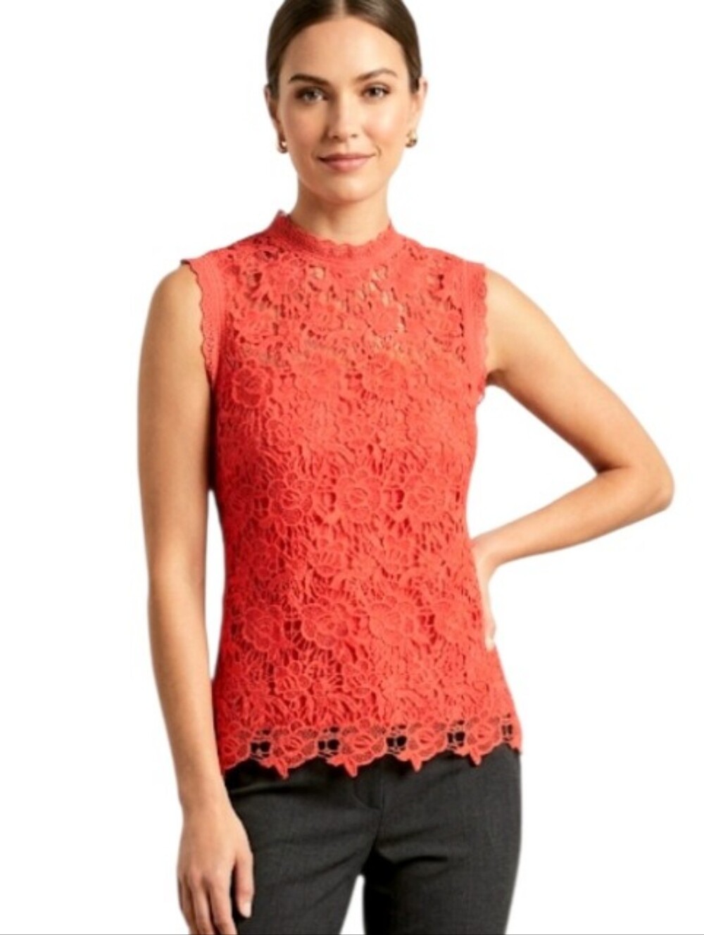 Nanette Lepore Coral Chateau Rose Lace Sleeveless Top Size Small